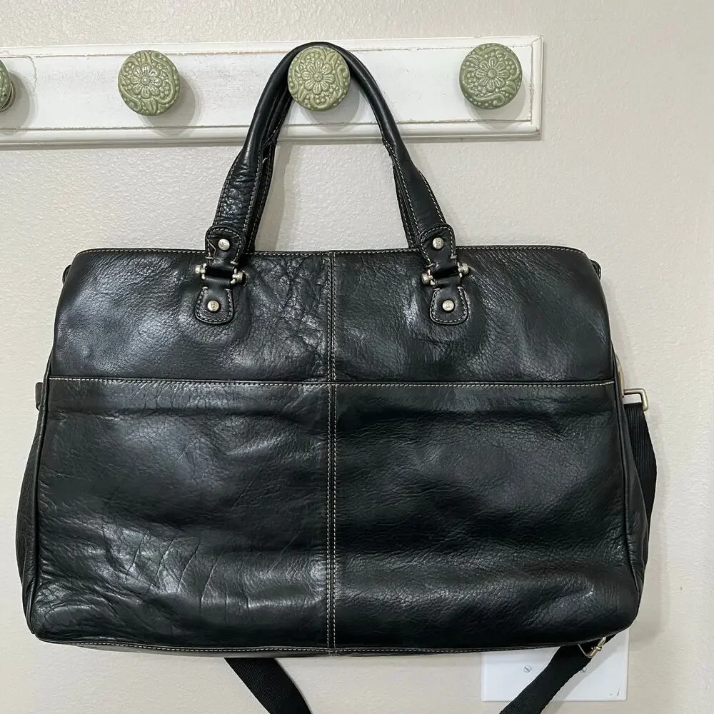 Liz Claiborne Leather Briefcase Tote Large Sz 12”X17”‎ Dark Brown